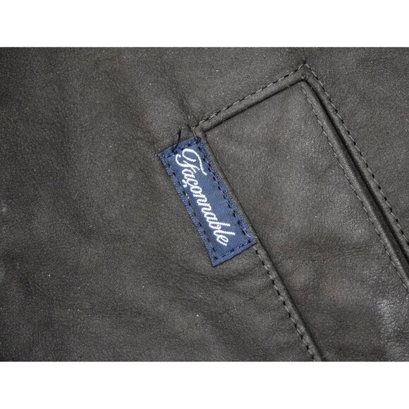 FACONNABLE Brown & Navy Blue Leather & Wool Full Zip Bomber Jacket Men's Size XL - Picture 6 of 12